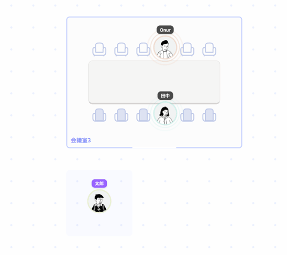 Screenshot of moving between a desk and meeting rooms on the floor plan